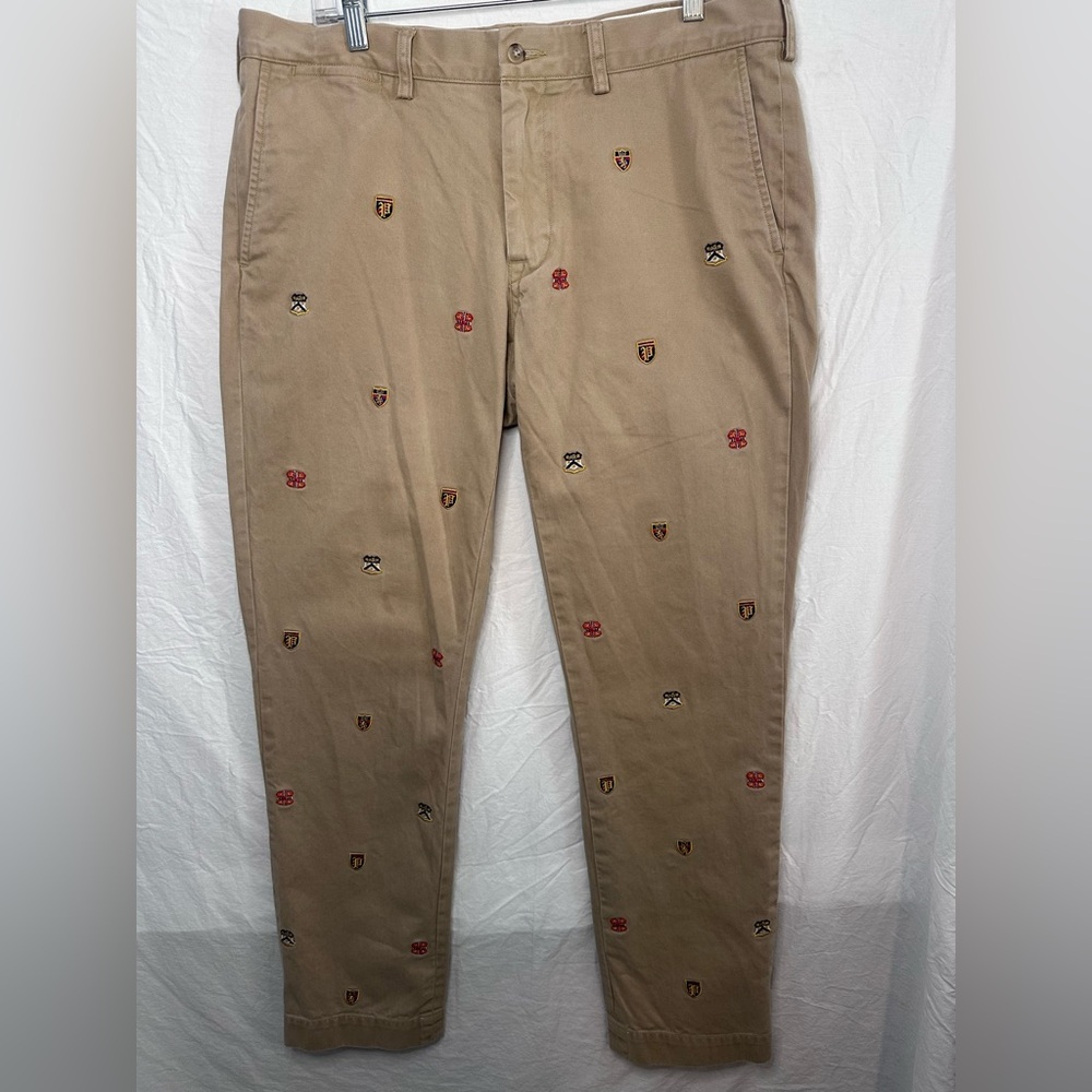 Polo Ralph Lauren Khaki Chinos Embroidered Crest Pants 36x32 Slim Fit